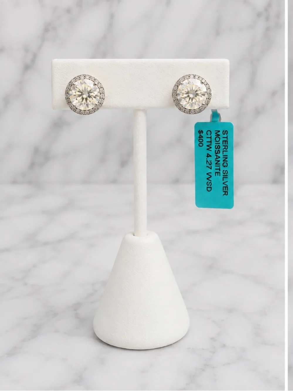 NWT Sterling Silver Moissanite Halo Stud Earrings | 4.27 CTTW VVS D